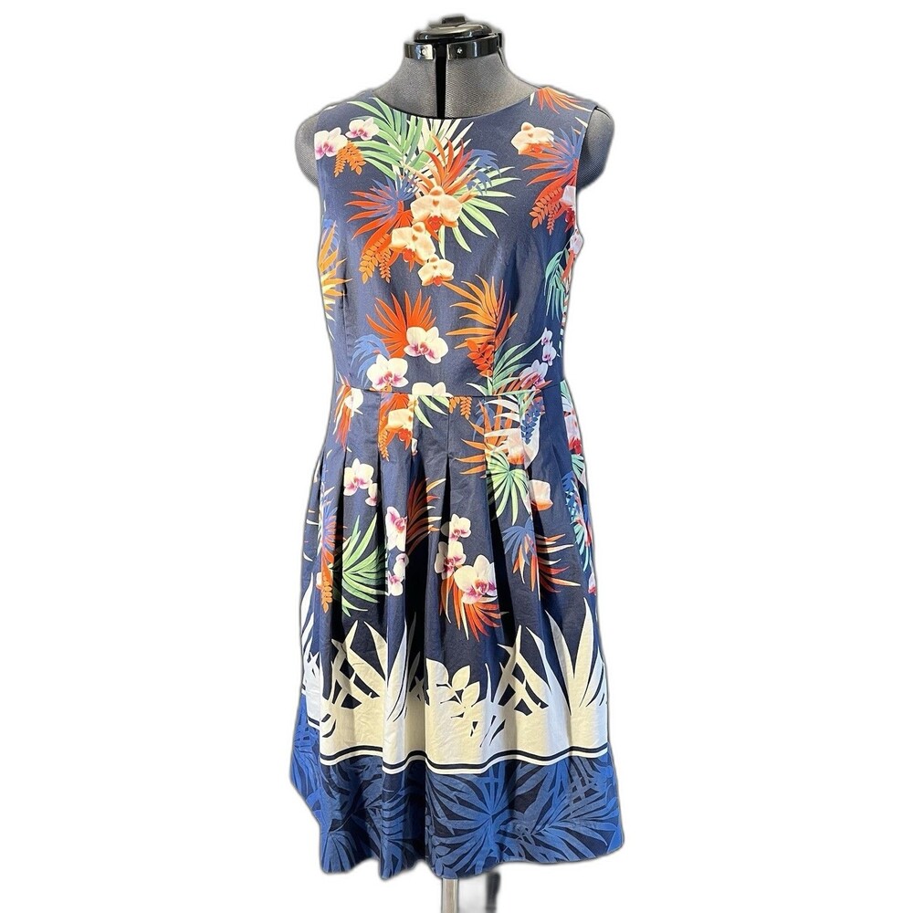 Talbots Sleeveless Dress Women's 6P Petite Blue/Multicolor Floral Cotton